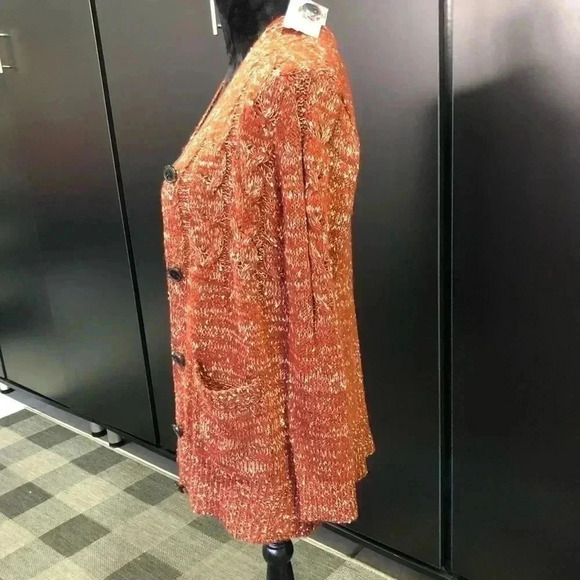 Croft & Barrow Knit Button down cardigan/ sweater,front pockets,cognac color - Picture 2 of 12